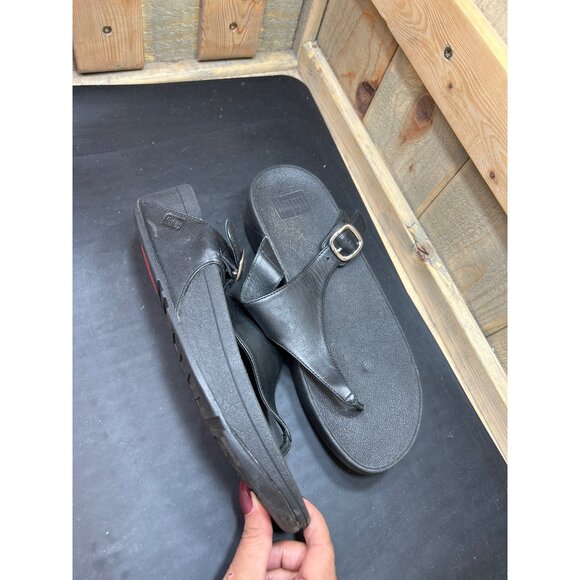 Fitflop Womens Black Leather Sandals Size 8 Adjustable Strap Micro-Wobbleboard - Picture 3 of 8